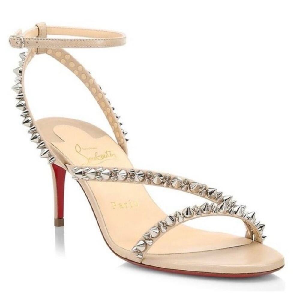 Auth. Christian Louboutin Nude Spike Strap Heel Sandals Size 36.5 W/Dust Bag EUC